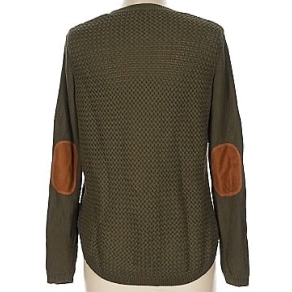 Green Cardigan with Brown Elbow Patches